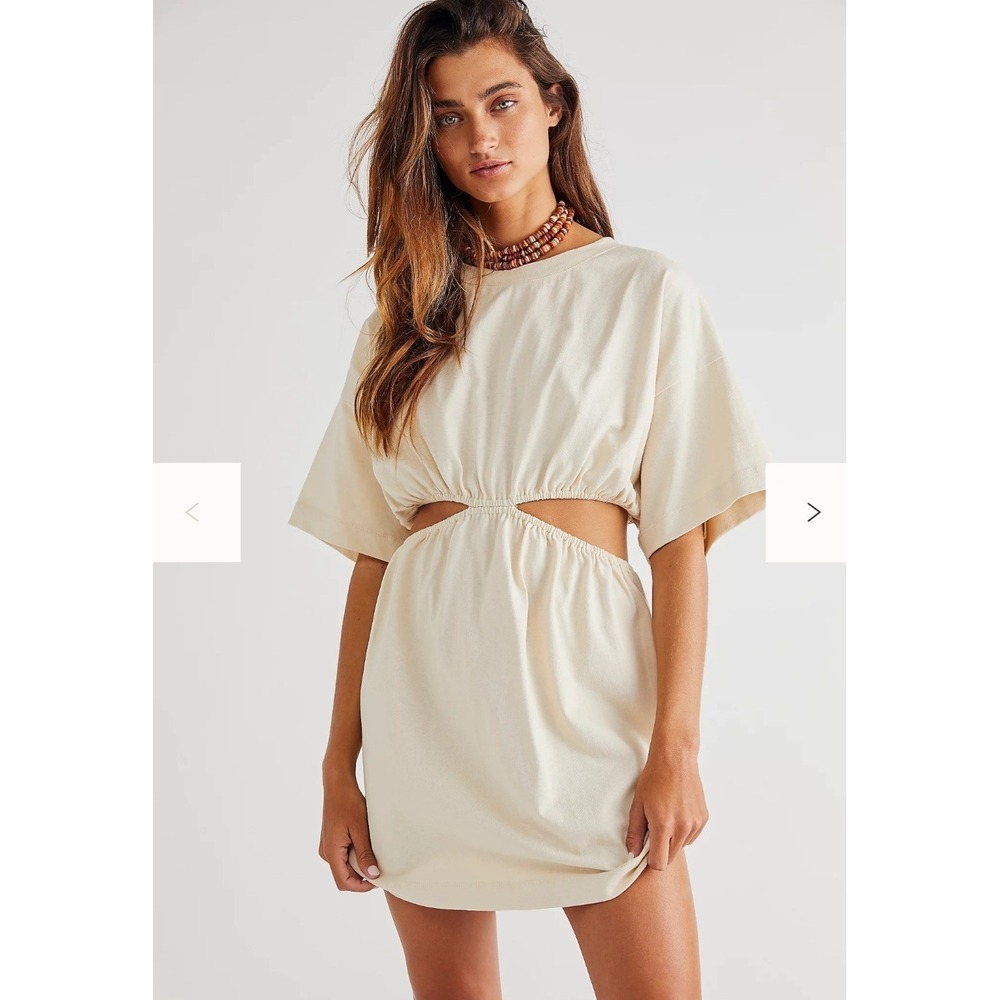 Free People Beach Dandelion Mini Dress Womens Ivory Cotton Cutout T-Shirt Boho M